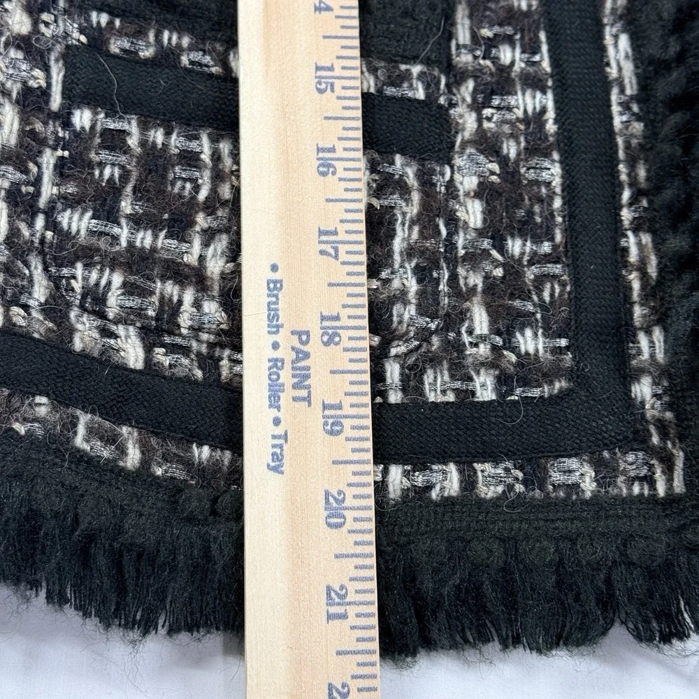 Tory Burch Tweed Fringe Jacket Size 8 Cropped Black Lined Boucle Wool‎ Blend